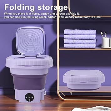 Portable Washing Machine, Automatic Mini Foldable Bucket Washer with Drainage Pipe for Underwear, Baby Clothes, Towels, Socks, 11L Large Capacity for RV Camping Travel Apartment