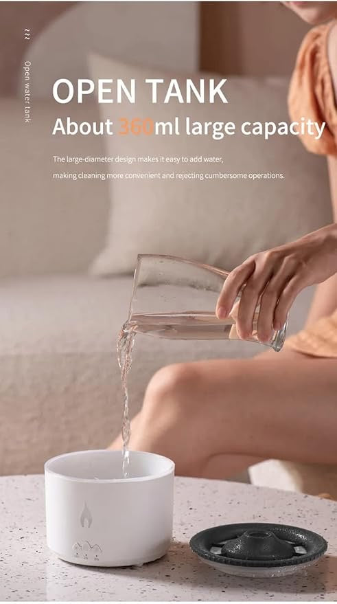 Volcano Flame Diffuser & Humidifier – Dual Mist Aromatherapy Machine with Remote, LED Lights, Auto Shut-Off | Home & Office Use