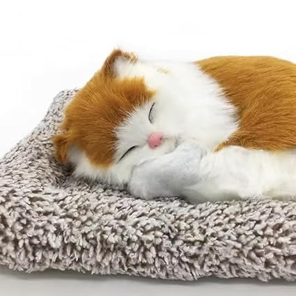 Sleeping Cat Plush with Press-Activated Purring Sound – Soft Stuffed Animal for Kids, Car Dashboard & Desk Décor