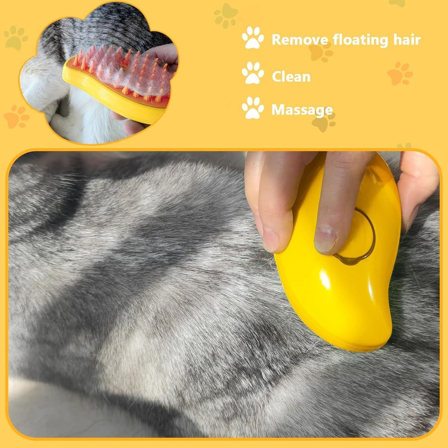 Small Mango Cat Steam Brush – Gentle Hot Steam Grooming Comb for Pets