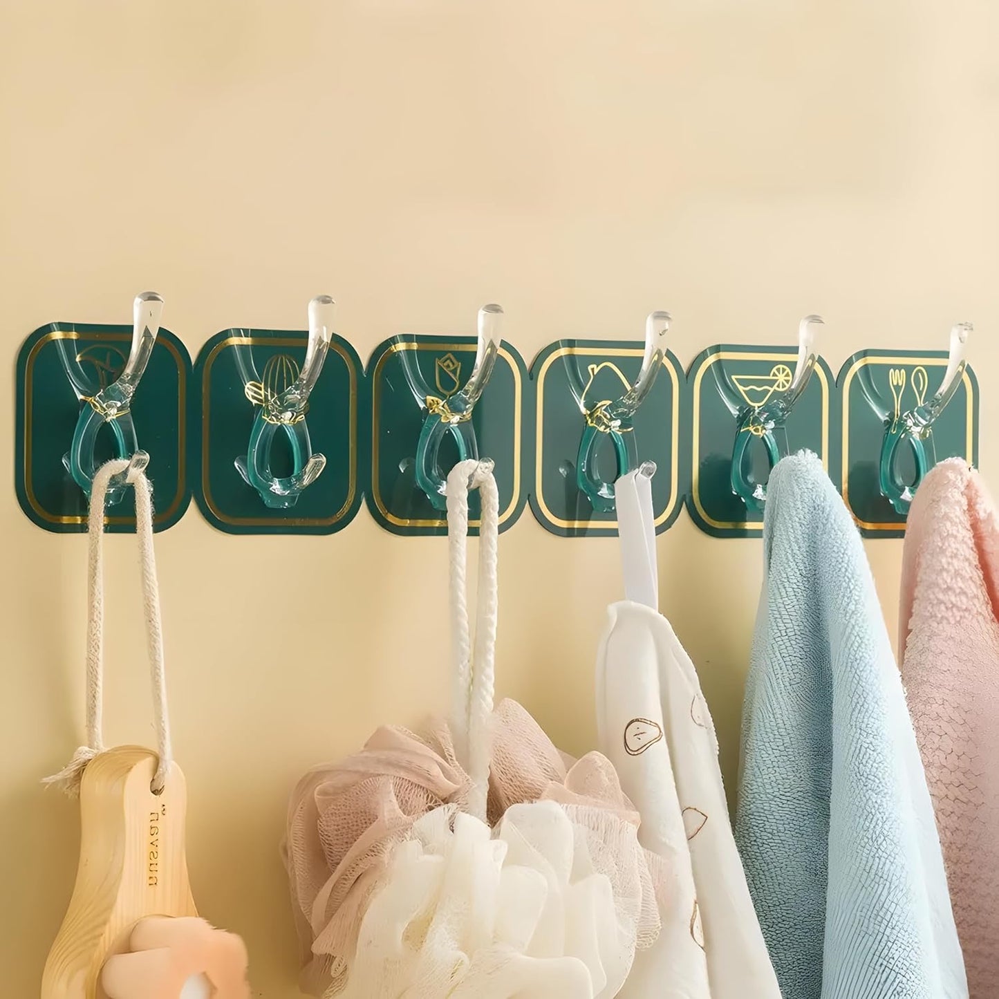 6-Clip Self-Adhesive Hanger Hooks (Set of 6) – Waterproof, Heavy-Duty No-Drill Wall Hooks for Kitchen, Bathroom & Bedroom