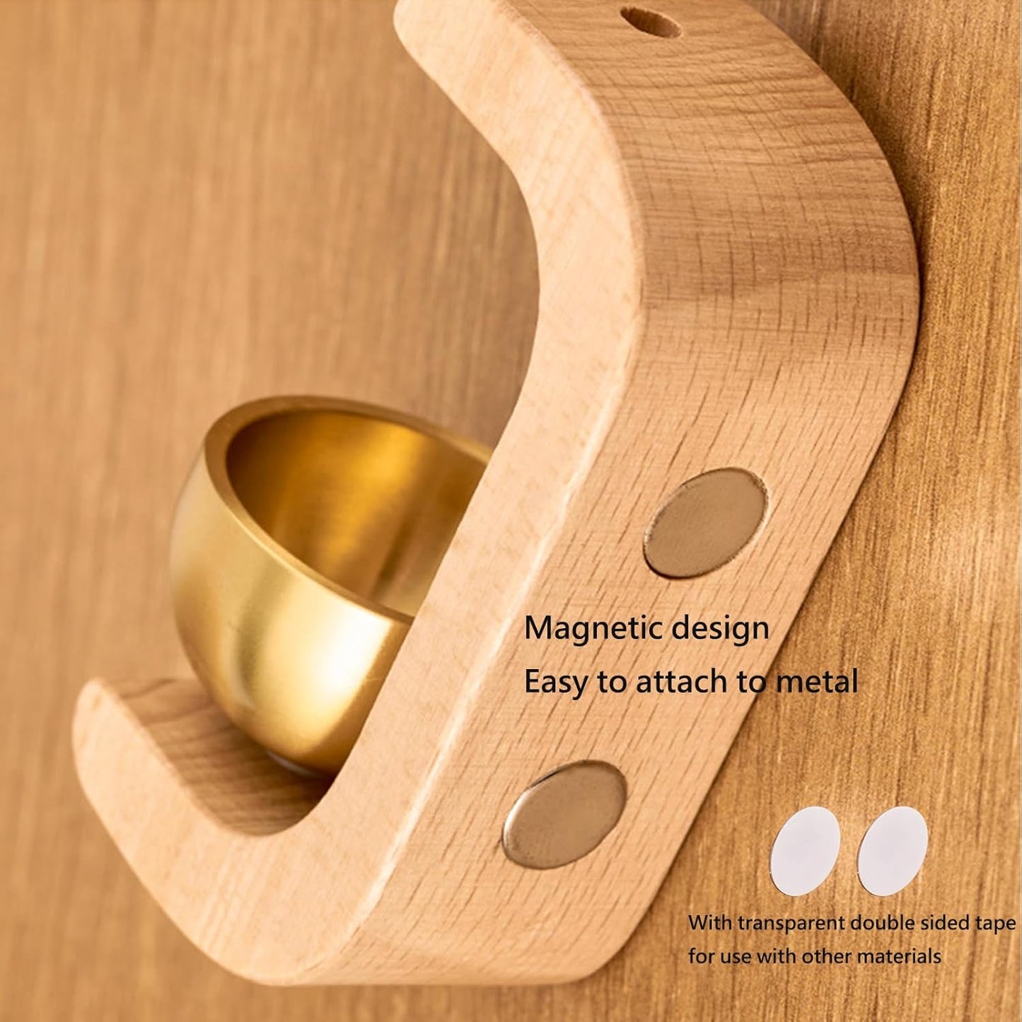 Wooden Magnetic Doorbell – Minimalist Door Chime with Brass Bell & Easy Mounting (7cm)