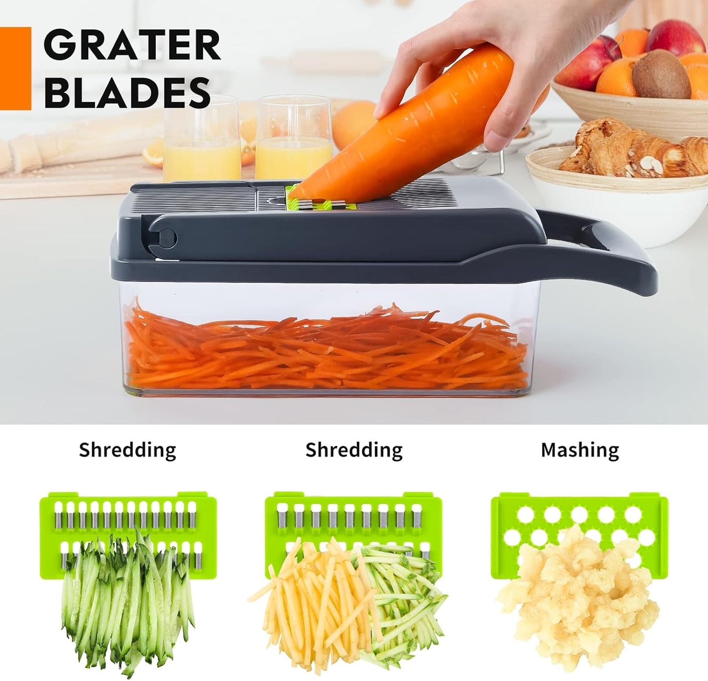 Vegetable Chopper Onion Multifunctional 13 in 1 Food Kitchen Vegetable Slicer Dicer Cutter, Veggie Chopper With 8 Blades, Carrot & Garlic With Container