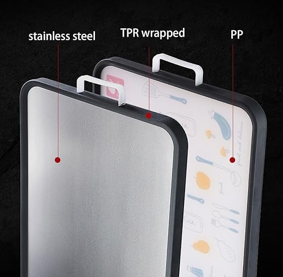 Double-Sided Cutting Board (40x27cm) | 304 Stainless Steel + Food Grade PP | Anti-Slip, Durable & Easy to Clean