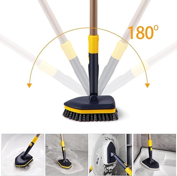 3-in-1 Cleaning Set | Long Handle Flexible Duster, Bristles, Microfiber & Scrubber for Tiles, Bathroom, Windows - 58.2” Extendable Pole, Detachable Heads