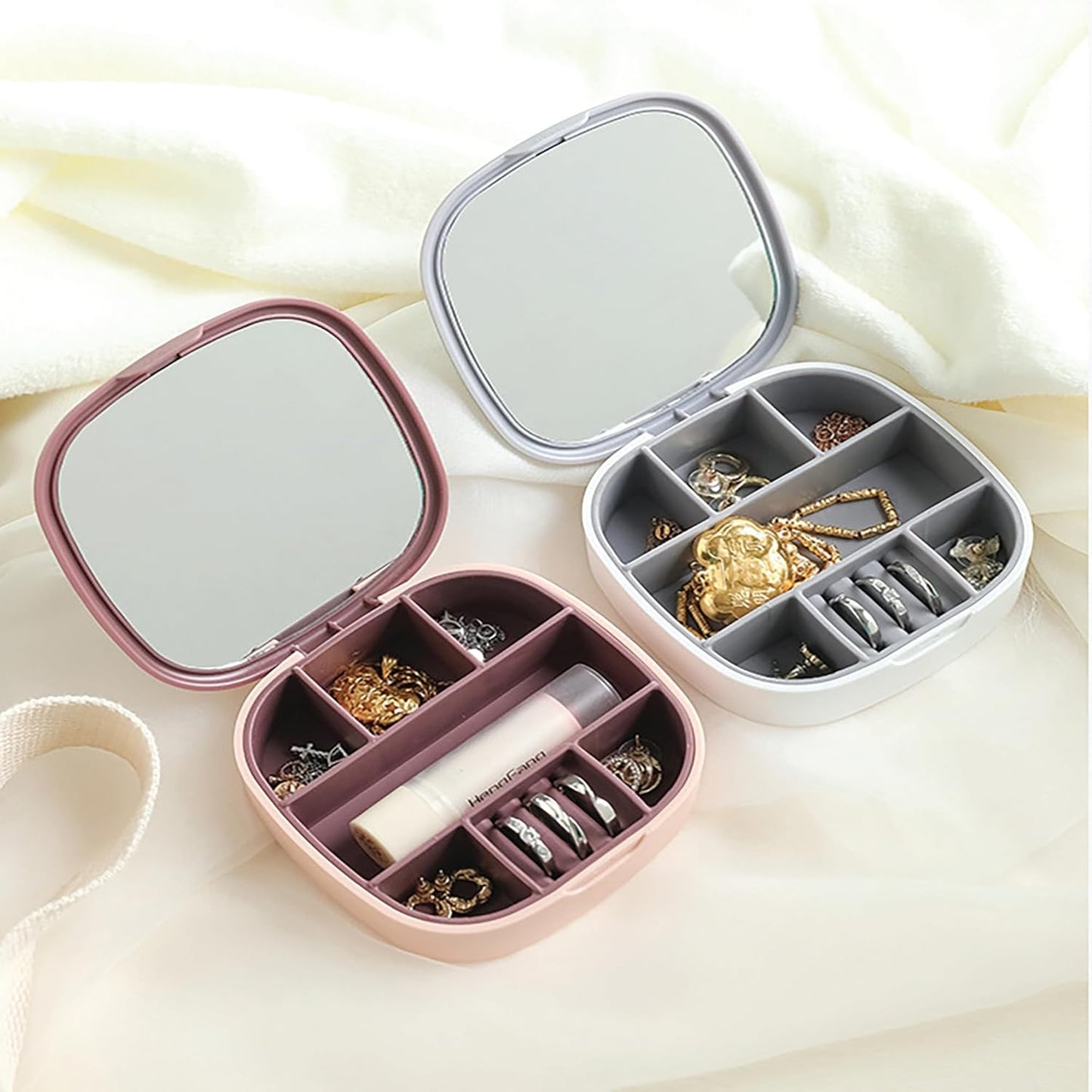 Travel Jewelry Box, Small and Portable Jewelry Storage Box with Mirror Earrings, Lipstick Necklace Storage Box Easy to Storage Jewelry Case Mini Cosmetic Holder Container