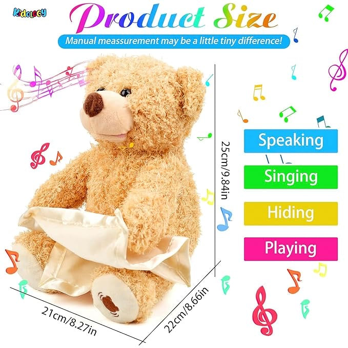 Peek-A-Boo Plush Toy - Interactive Brown Teddy Bear with Hide and Seek & Music Features, Stuffed Cartoon Toy for Kids