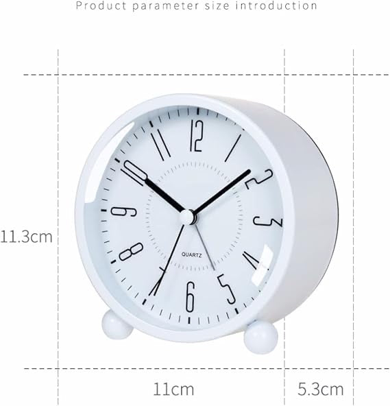 Analog 4 Inch Round Alarm Clock Non Ticking, Battery Operated & Light Function, Super Silent Alarm Clock, Simple Stylish Design for Desk/Bedroom