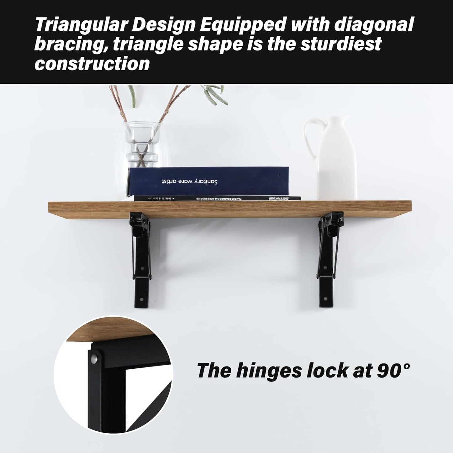 Folding Shelf Brackets (Pack of 2) – Heavy Duty, Space-Saving Wall Mount - 40 CM