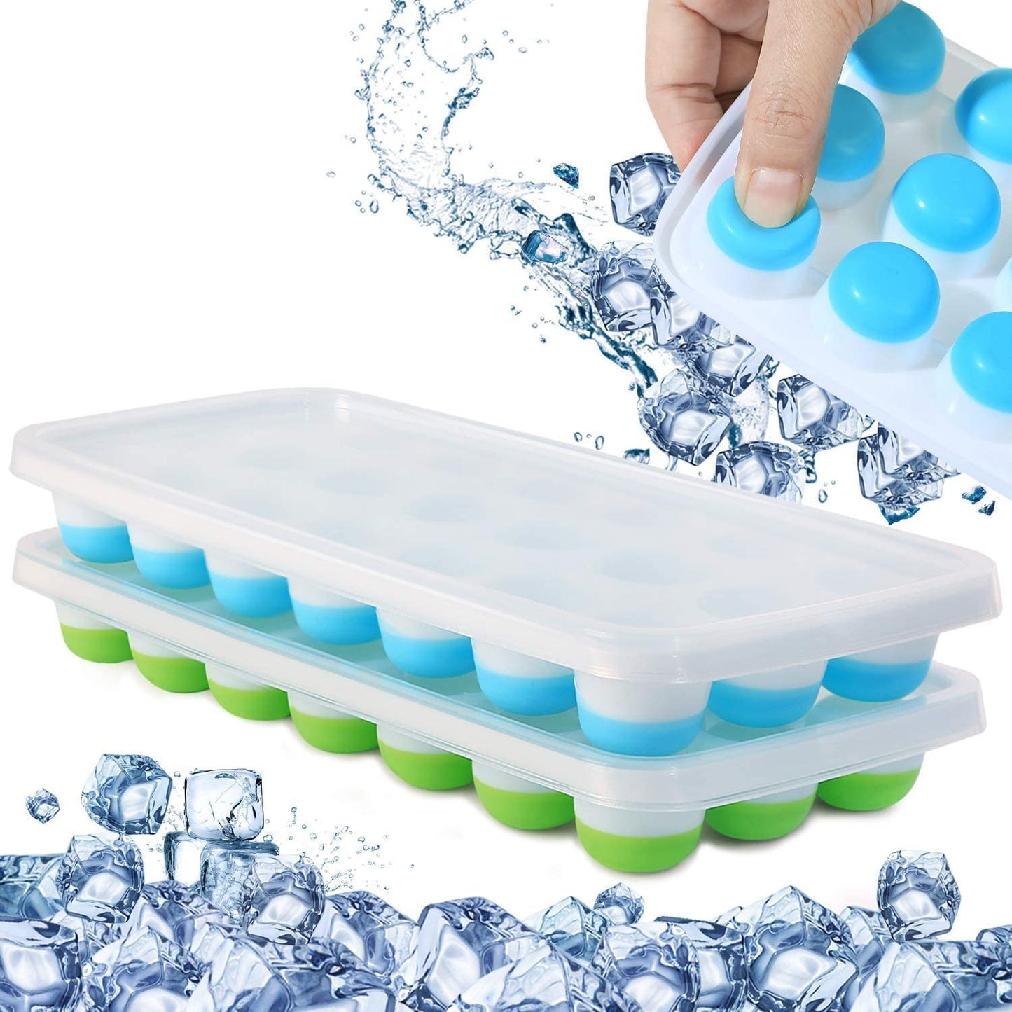 21-Cavity Silicone Pop-Up Ice Cube Tray with Lid – Easy Release, Stackable & BPA-Free