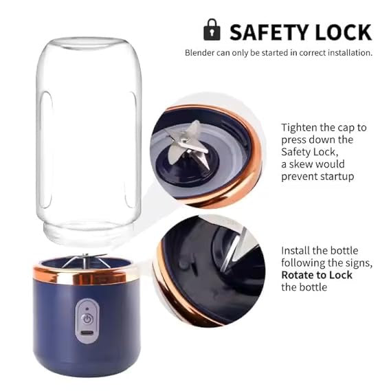 Portable Juicer Blender with Shaker Bottle – 6 Blade USB Rechargeable Safety Sensor Blender (400ML, Multicolor)