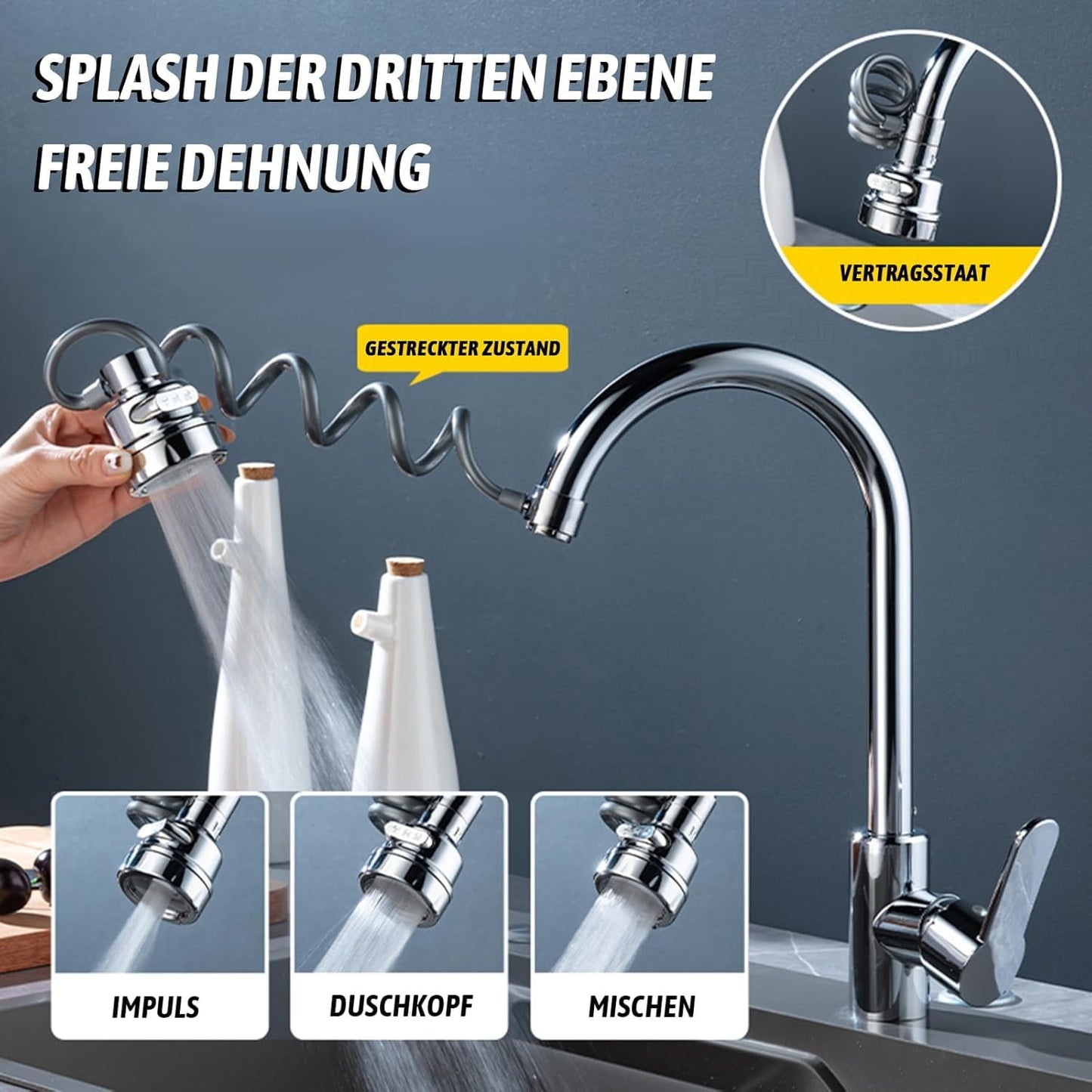 360° Rotatable Swivel Faucet Extender – 3-Mode Splash-Proof Tap Nozzle
