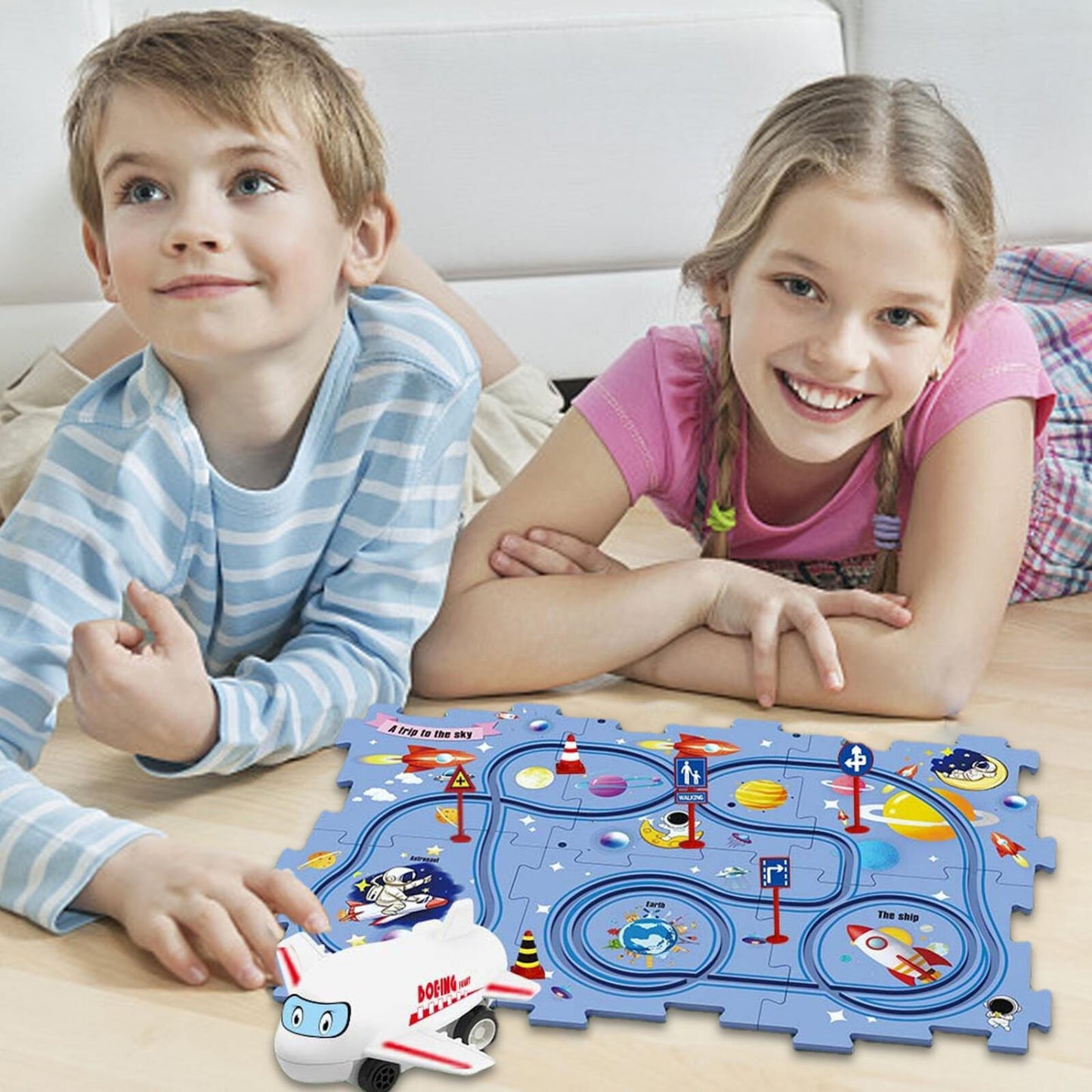 Space Theme Rail Car Puzzle Track Set – 2-in-1 Puzzle & Car Game for Kids (Ages 3–6)