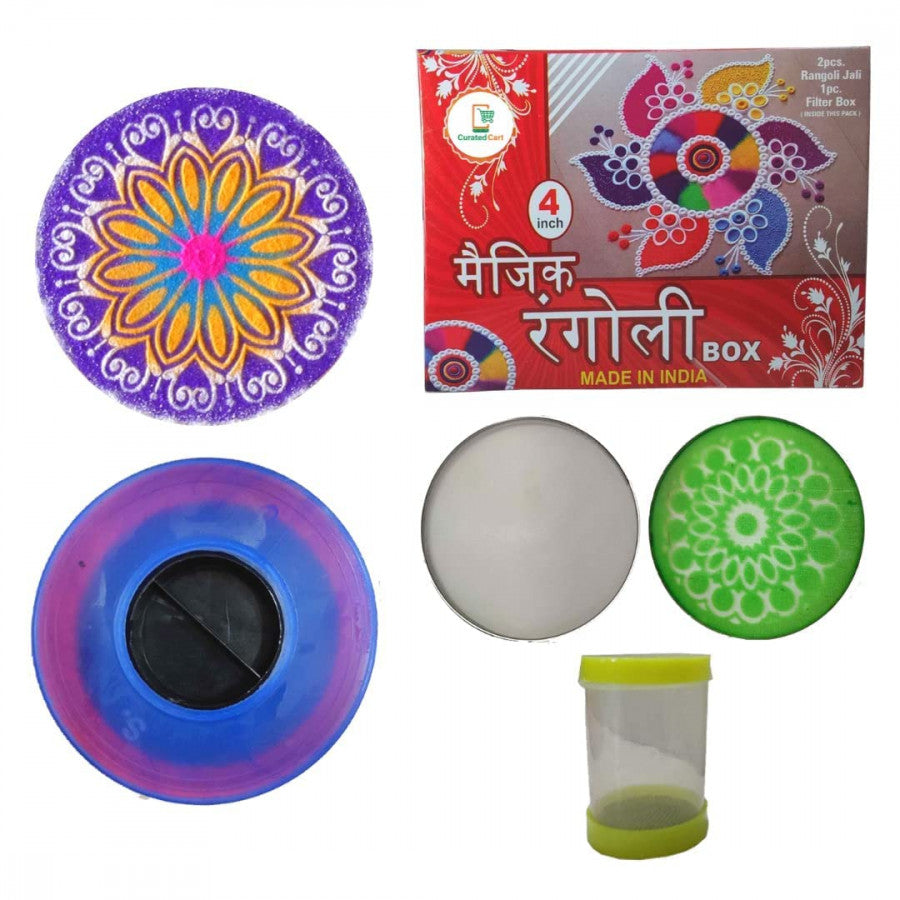 Rangoli Design Set (4 Inch) – Complete Magic Box with Stencils, Filter & Storage