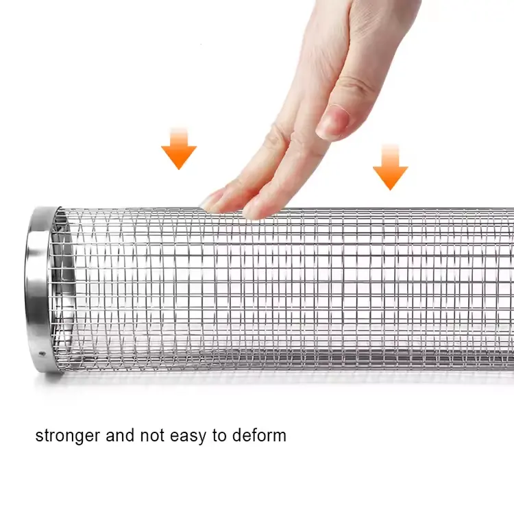 Stainless Steel BBQ Mesh Cage Vegetables Meat Metal Barbecue Net Round Cylinder Rolling Grilling Basket Outdoor Picnic Grill Mesh for Fish