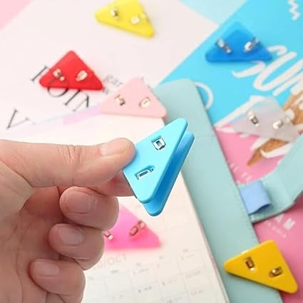 Mini Corner Clips Set – 5pcs Transparent & Colorful Triangle Page Holders | Bookmarks, Paper Clamps & File Organizers