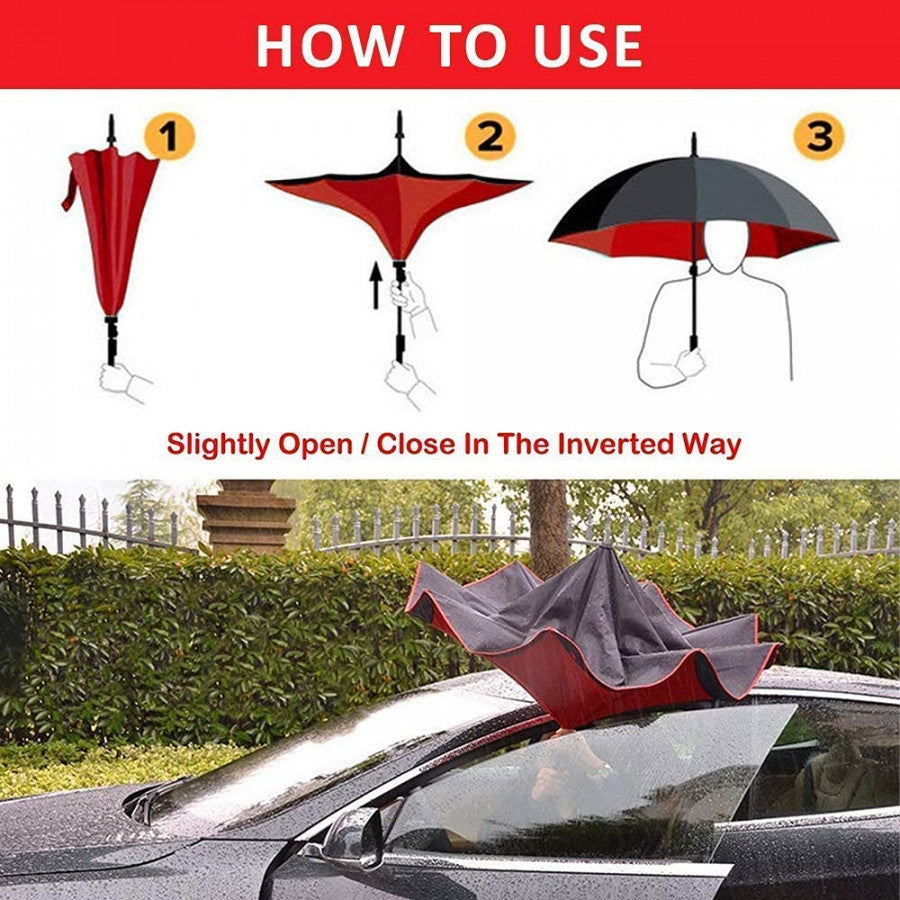 Reverse Folding Umbrella with C-Handle – Windproof, UV Protection & Hands-Free Grip
