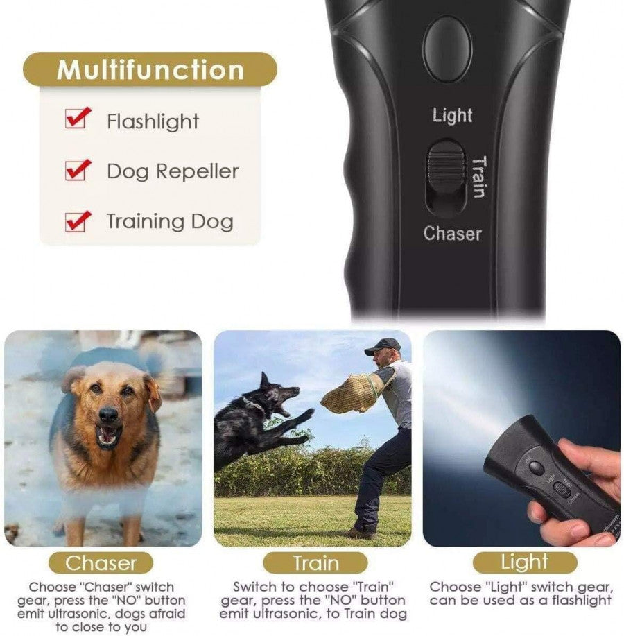 🐶 Ultrasonic Dog Chaser – Portable Bark Deterrent with Dual Speakers & Adjustable Volume