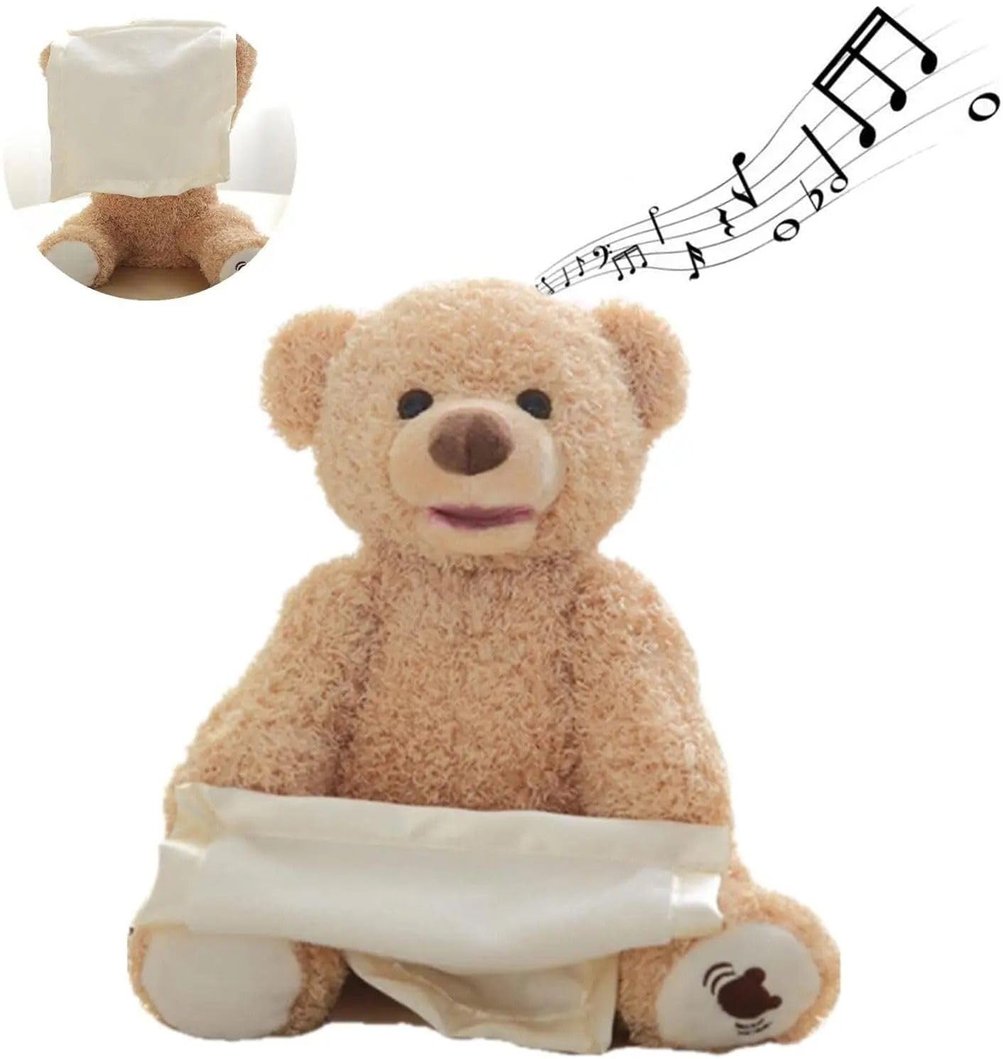 Peek-A-Boo Plush Toy - Interactive Brown Teddy Bear with Hide and Seek & Music Features, Stuffed Cartoon Toy for Kids