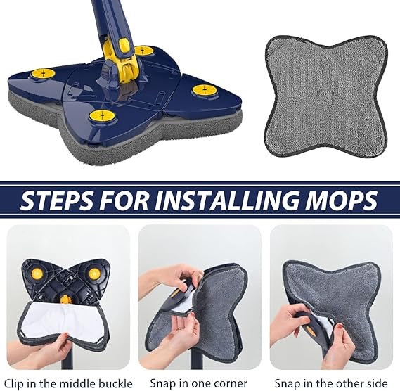 360° Self Squeeze Rotatable Adjustable Multifunctional Cleaning Mop with Stainless Steel Long Handle Push-Pull Squeezing Cleaning Мор (Four Leaf Shape)