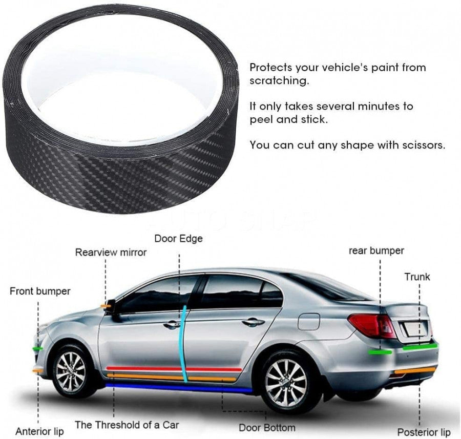 High Gloss Carbon Fiber Car Door Sill Tape (3cm) – Anti-Scratch, Waterproof Protection Film