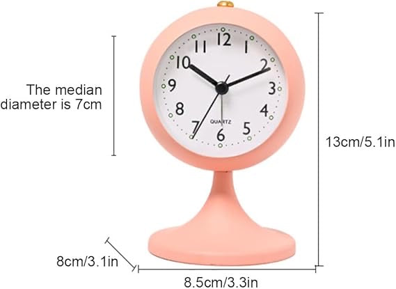 Children's alarm clock digital round analog battery operated table clock quiet small desk clock with night light office no ticking bedside