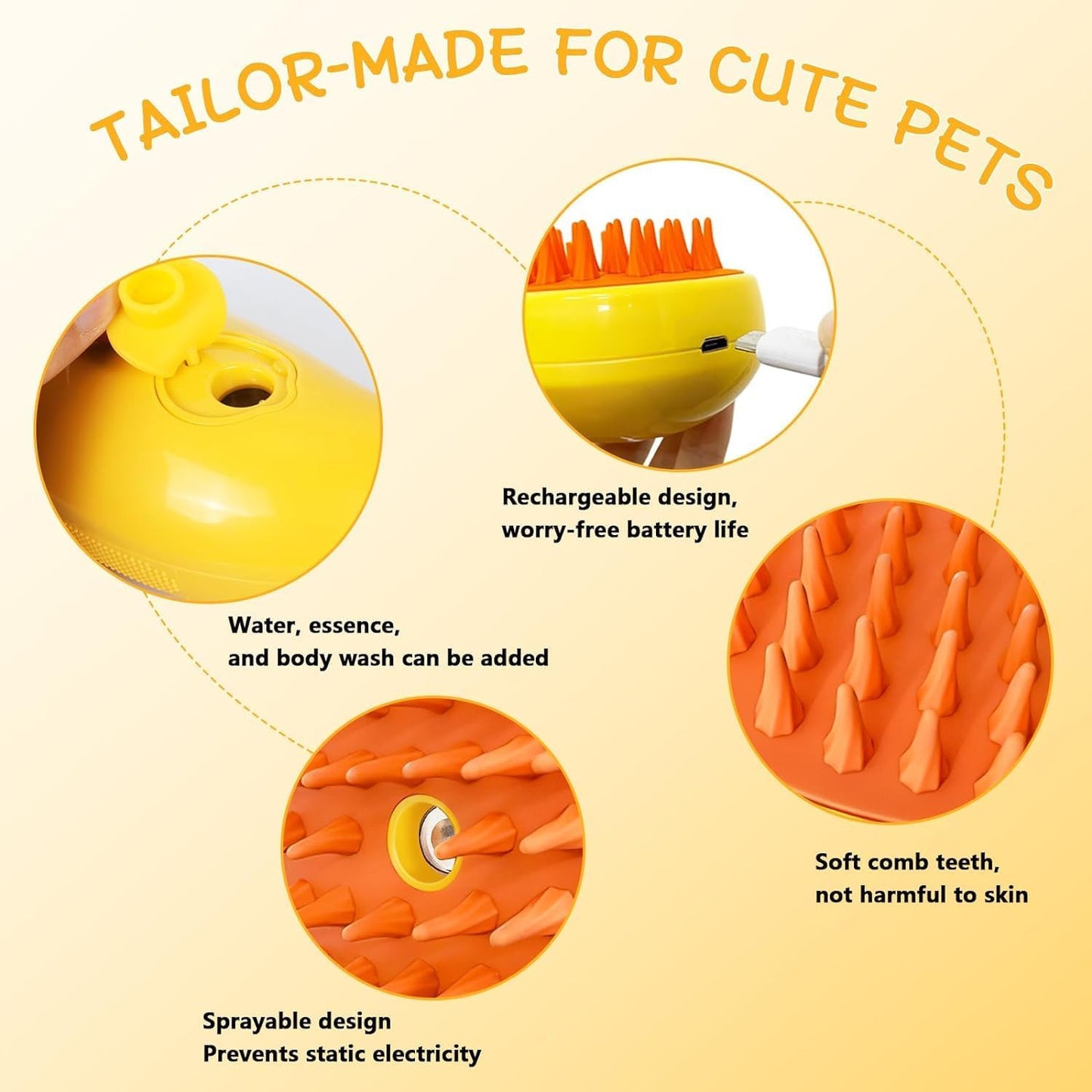 Small Mango Cat Steam Brush – Gentle Hot Steam Grooming Comb for Pets