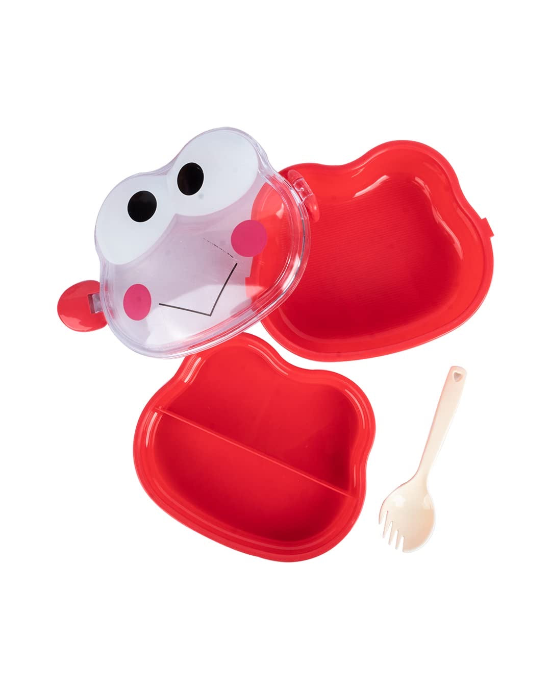 Double Layer Frog Shape Lunch Box for Kids with Spoon, Red, Plastic, 1.2 Liters | Leak Proof Kids Lunch Box/Nasta Dibba/ Tiffin Box for School Children, Food Grade Plastic, with Spoon