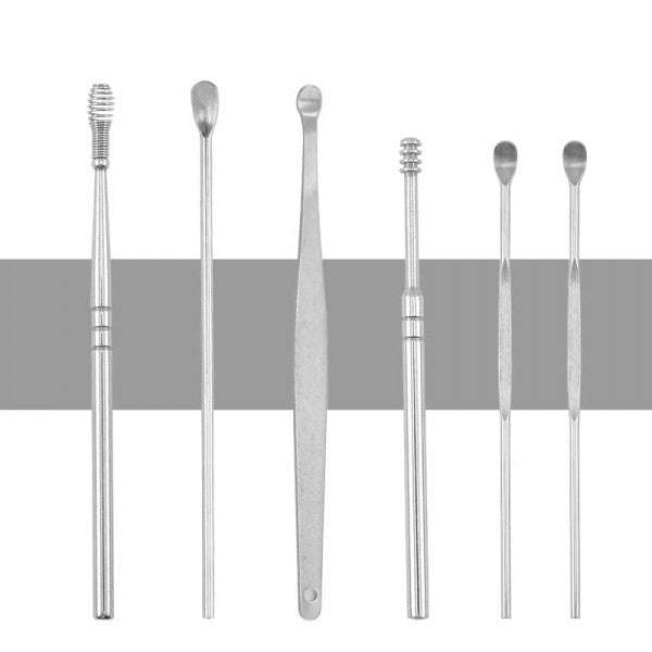 PU Leather Ear Wax Removal Kit – 6-Piece Stainless Steel Ear Cleaner Set with Travel Case
