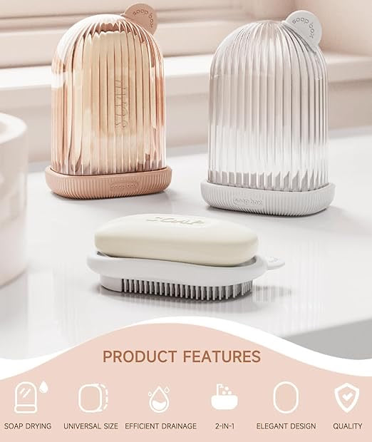 Travel Soap Case with Bath Brush - Transparent Leakproof, Waterproof & Portable for Bathroom, Camping, Gym | Travelling Accessories - 1pc