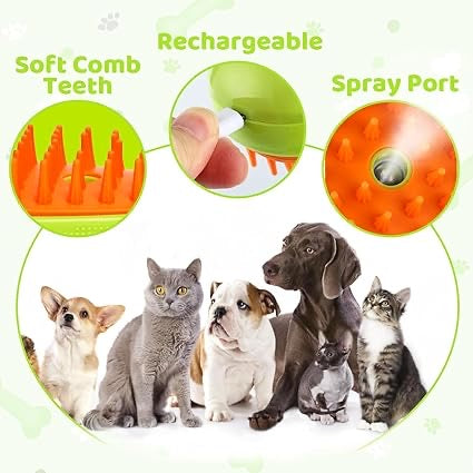 3-in-1 Steam Pet Grooming Brush – Self-Cleaning, Hair Removal & Massaging Comb for Cats & Dogs, Rechargeable