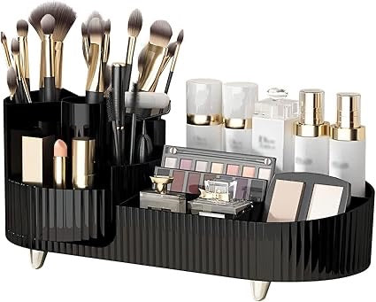 Rotatable Makeup Organiser for Vanity with Brush Holder, Countertop Cosmetics & Perfume Organizer, Large 360 Spinning Makeup, Skincare & lotions Display Cases for Bathroom & Dresser