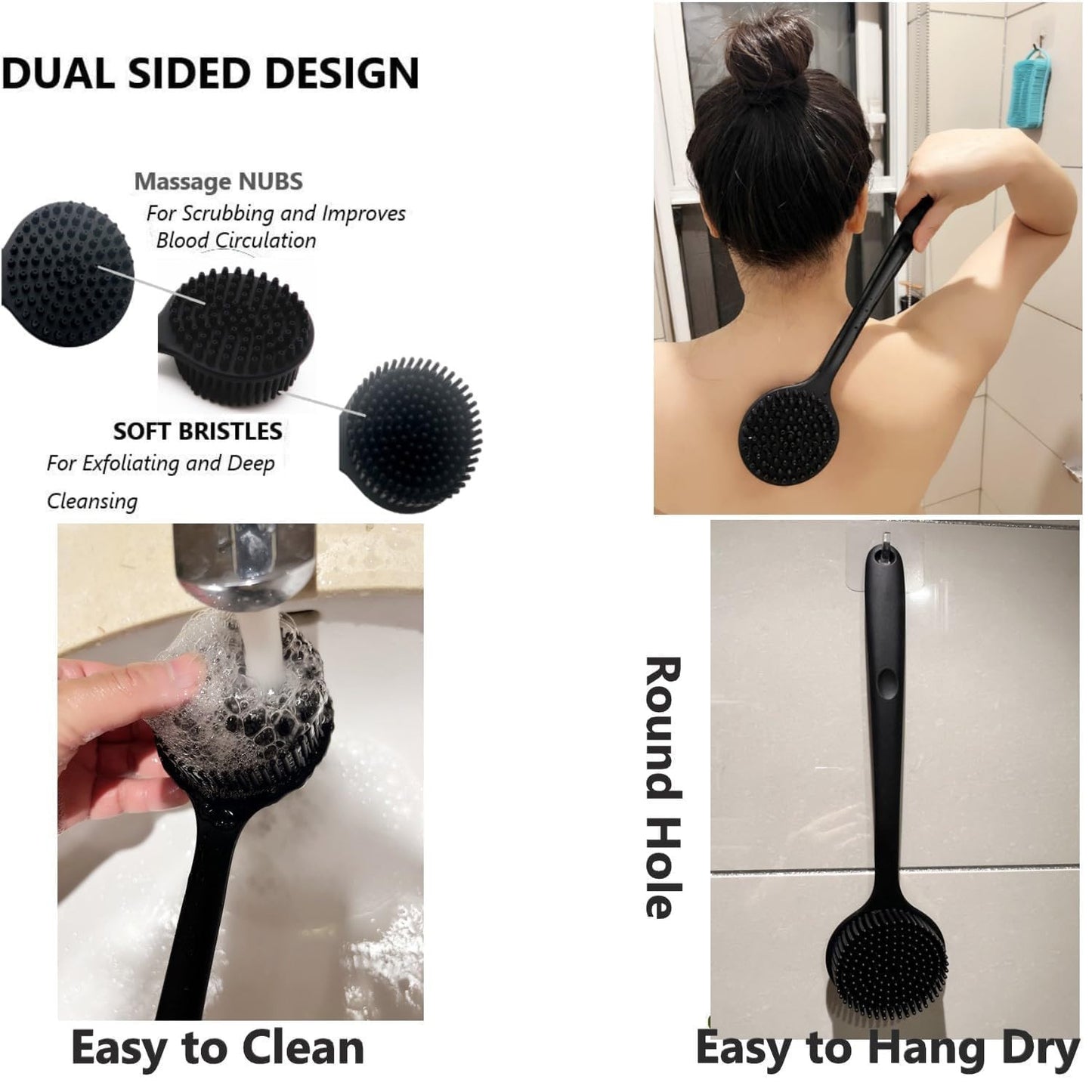 Silicone Bath Brush with Long Handle – Dual-Sided Scrub & Massage, Gentle Exfoliation, Hygienic & Eco-Friendly