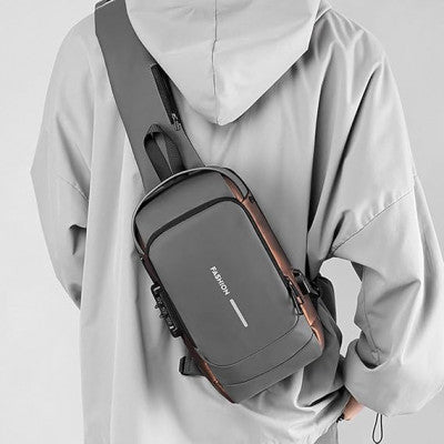 USB Chest Bag with Password Lock – Anti-Theft Sling Shoulder Backpack