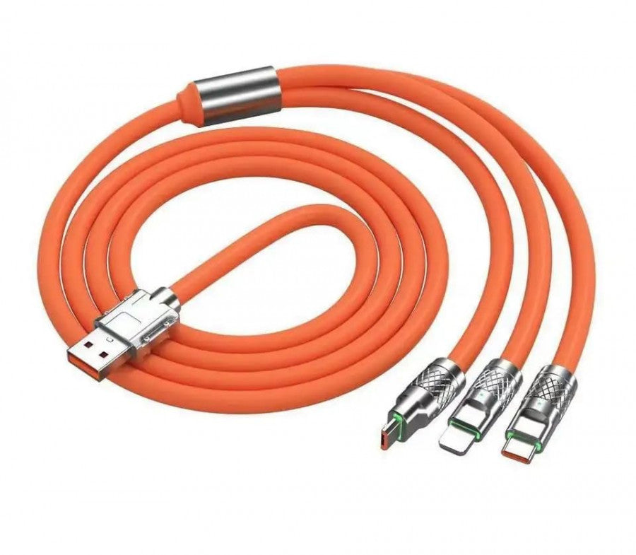 3-in-1 Fast Charging Cable – Orange | Type-C, Micro USB & iOS Compatible