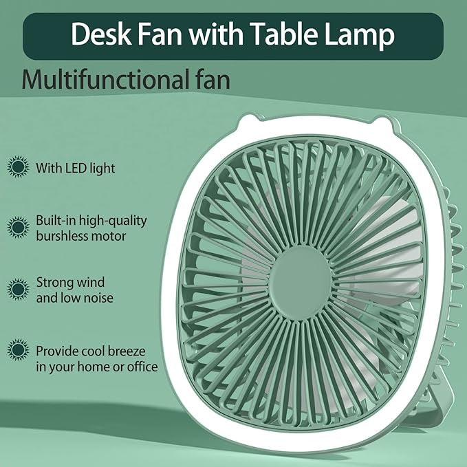 USB Desk Fan with LED Light – Quiet 3-Speed Portable Mini Table Fan for Home, Office, Car & Outdoor