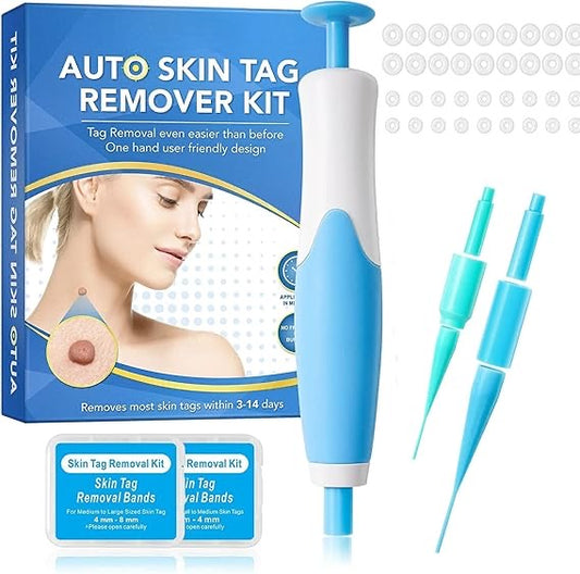 2-in-1 Skin Tag Remover Kit – Painless Auto Wart Removal Pen with Cleansing Wipes & Rubber Bands