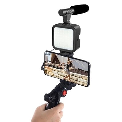 Mobile Video Recording kit with Tripod Smartphone Camera Video Kit, Mini Tripod with Shotgun Podcast Microphone, Phone Holder, LED Light for YouTube Video, Tik tok, Vlog, Photography