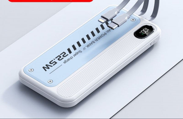 Portable 22.5W Fast Charging Power Bank with Built-in Cable – 10000mAh Large Capacity