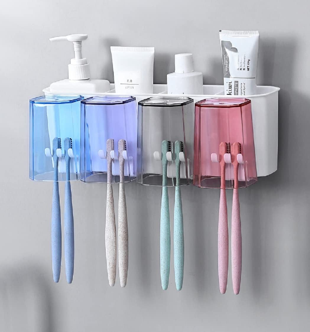 Plastic Toothbrush Holder Wall Mounted, Toothbrush Holders For Bathroom, Brush Holder For Bathroom Wall Mounted, Bathroom Organizer Toothbrush Holder Wall Mounted, Tooth Brushes Holder, for Bathroom, Brush Holder for Bathroom Wall Mounted (4 Cup)