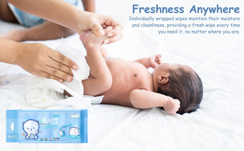 Mini Baby Wipes Disposable Portable Pocket Water Wipes Baby Skin Care Wet Tissue Travel Children Baby Hand & Face Baby Sanitizing Cleansing/Moisturising Wipes For Fresh (64 Wipes Pack)