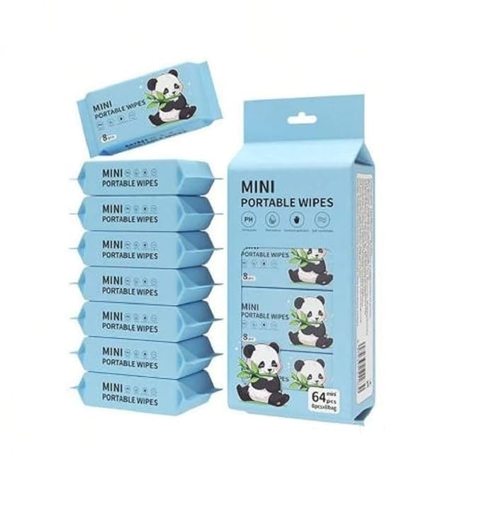 Mini Baby Wipes Disposable Portable Pocket Water Wipes Baby Skin Care Wet Tissue Travel Children Baby Hand & Face Baby Sanitizing Cleansing/Moisturising Wipes For Fresh (64 Wipes Pack)