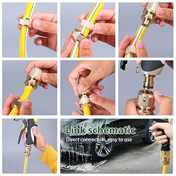 Tap Connector, Brass Pipe Connector for Tap, Garden Hose Quick Connectors, 1/2 & 3/4 Inch Faucet Adapter Tap Connector Sets for Garden Bathroom Kitchen Outdoors (Set of 4 pcs)