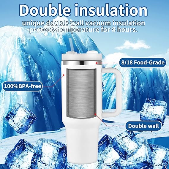 Stainless Steel Tumbler with Lid & Straw | Vacuum Insulated Tumbler | Double Wall Reusable Bottle with Handle, Leak Proof Tumbler for Office, Gym - 1200ml