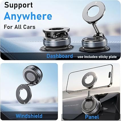 Upgraded Vacuum Suction Cup Magnetic Phone Holder Stand for Magsafe, Adjustable Swivel Lock for Car/ Gym Mirror/Kitchen/Smooth Surface