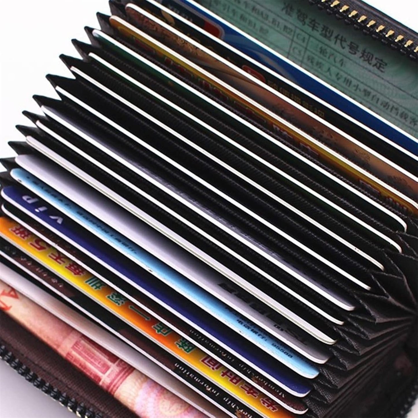 Credit Card Holder RFID Blocking PU Leather Mini Credit Card Wallet Purse Compact According ID Cards Bag with Zipper for Women Men 11 Card Slots