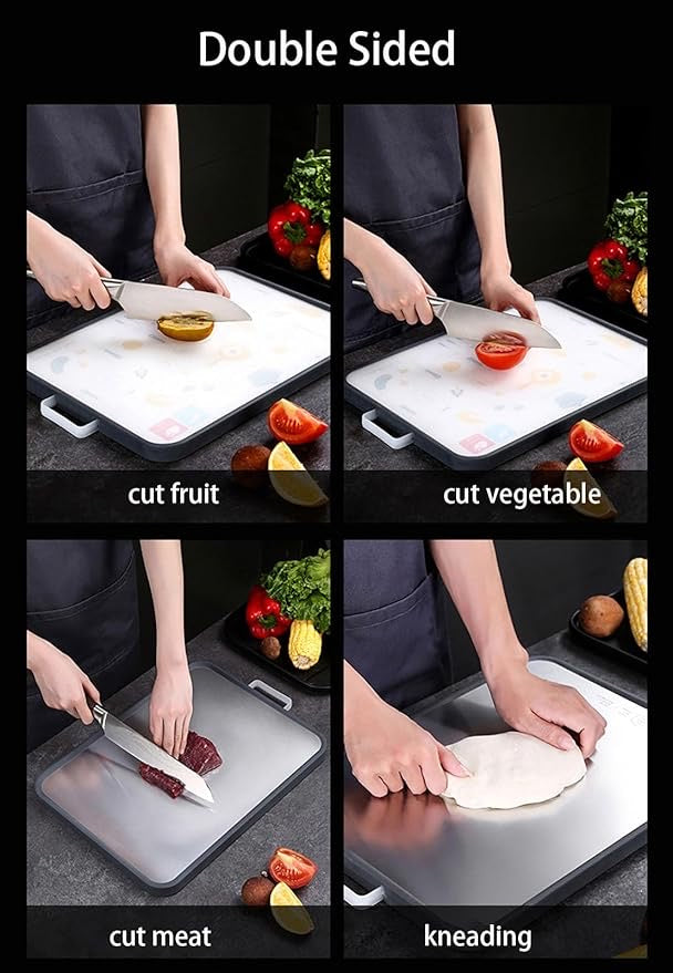 Double-Sided Cutting Board (40x27cm) | 304 Stainless Steel + Food Grade PP | Anti-Slip, Durable & Easy to Clean