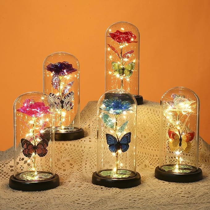 Forever Galaxy Rose in Glass Dome with LED Lights | Eternal Multicolor Rose Gift for Women | Romantic Valentine’s & Anniversary Decor