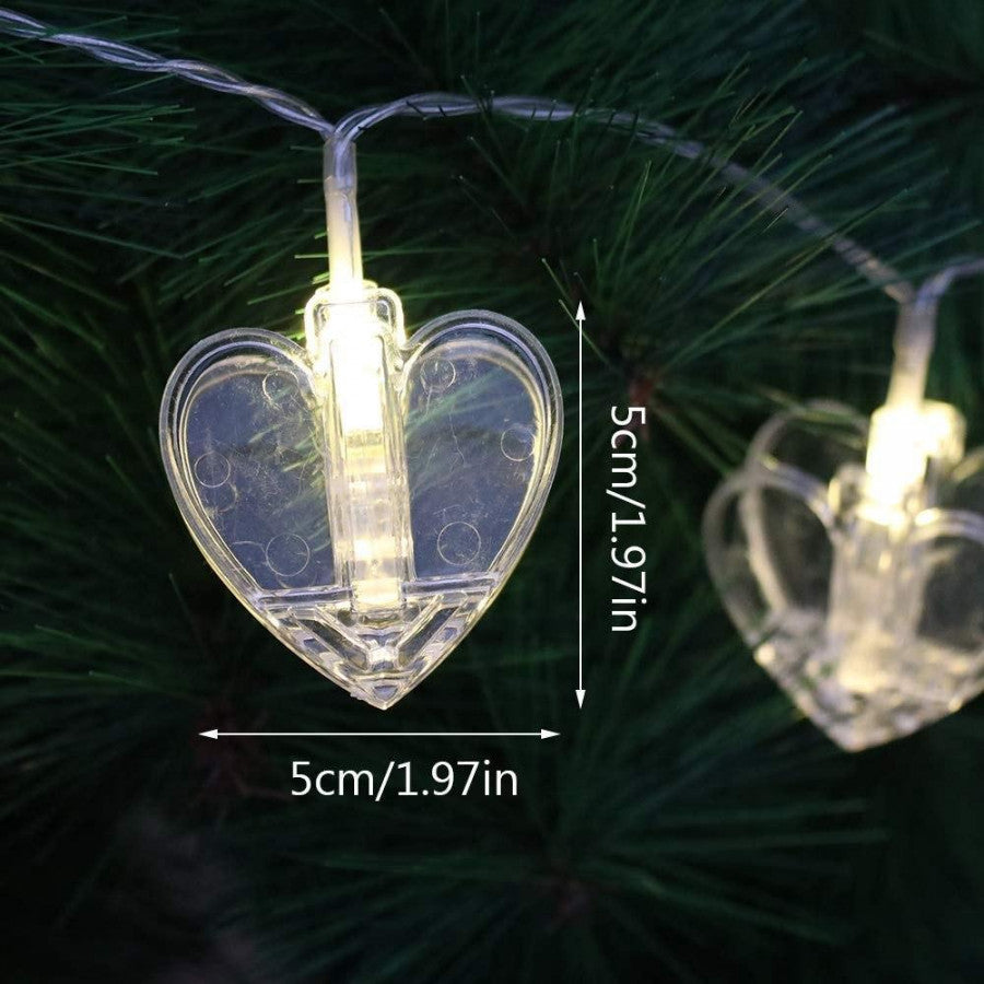 Heart Shape LED Photo Clip String Lights – 10 Clips, 3M Warm White Decoration