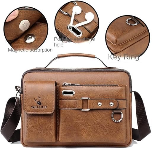 Vintage Leather Shoulder Bag for Men – Buffalo Leather Messenger Bag with Adjustable Strap & Large Storage